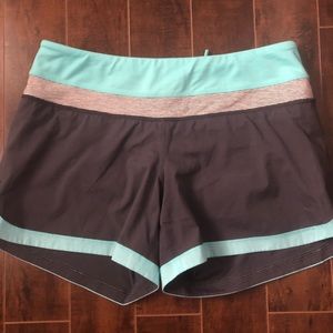 Grey and blue lululemon mid rise shorts